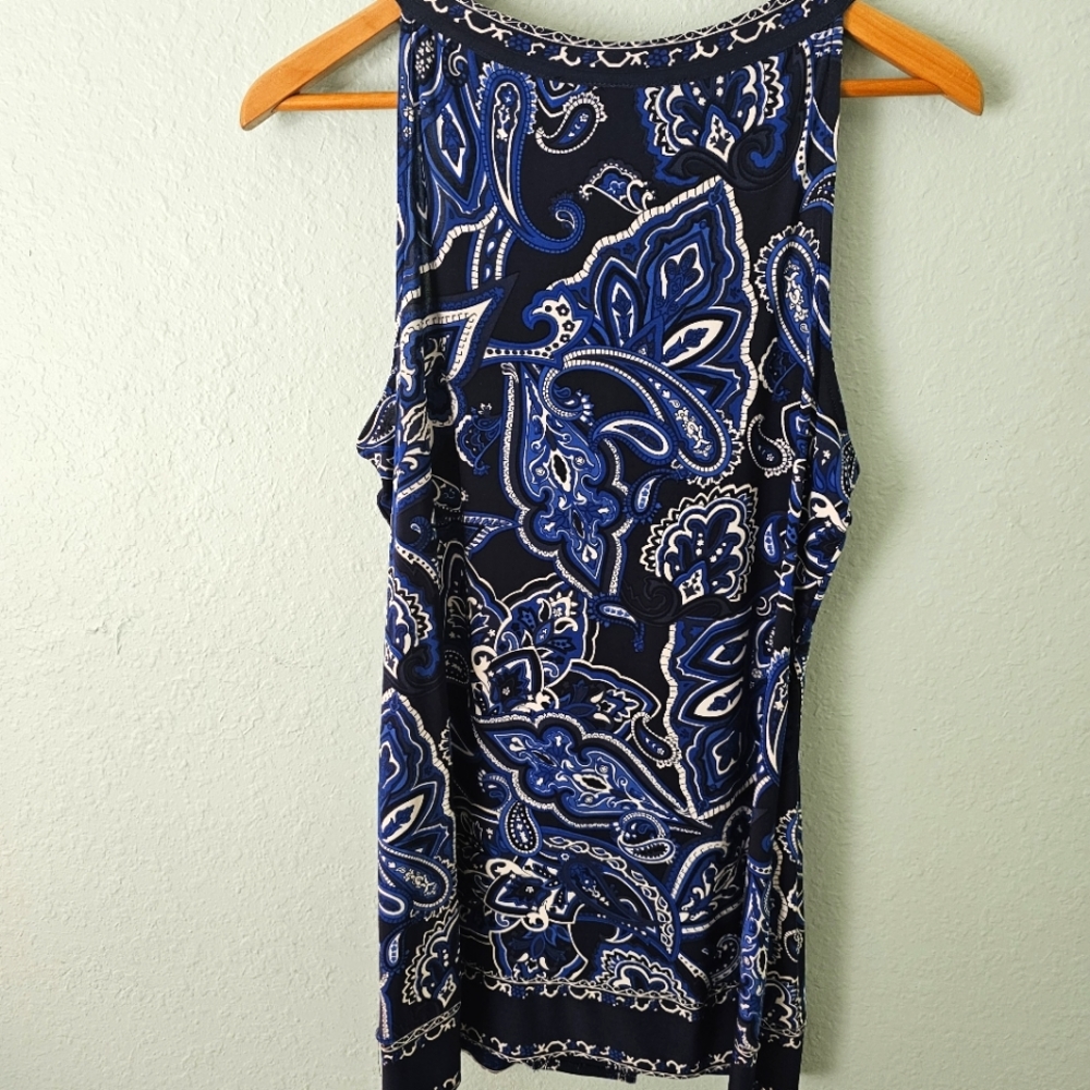 INC International Concepts Navy Paisley Tank Top - Picture 2 of 5